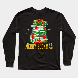 Merry Bookmas Gold Stack of Books Long Sleeve T-Shirt